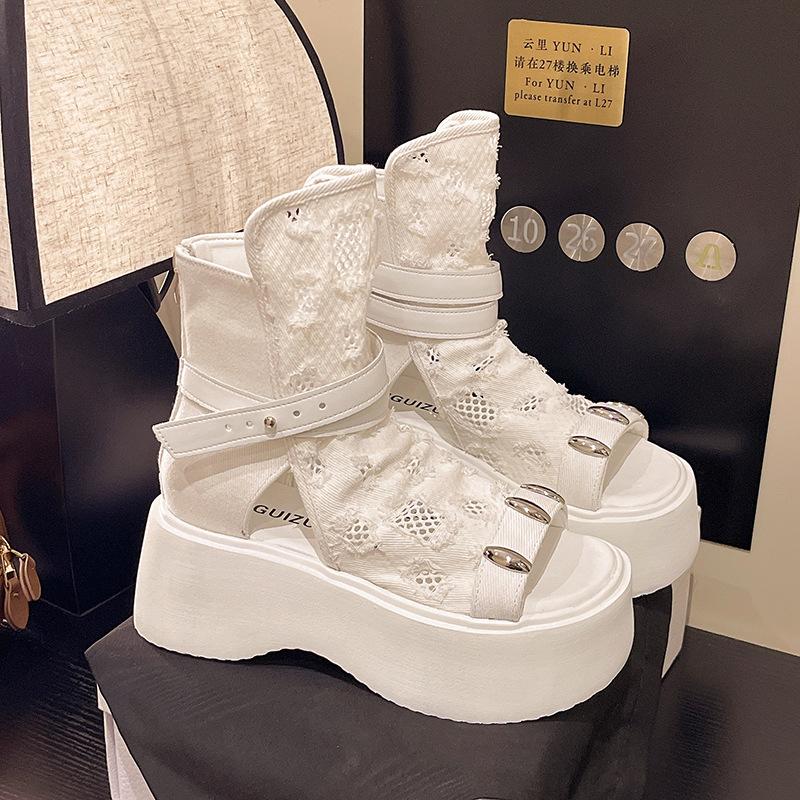 Fashion Women's Sandals High-end Thick-soled Belt Buckle Open-toed Cool Boots Hollow Out Women's Temperament Roman Boots Sandalias Mujer