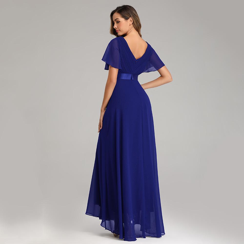 Summer Spring V Neck Flared Sleeve Chiffon Dress Elasticity Plus Size Evening Gown Hand Pleated A Line Bridesmaid Dress