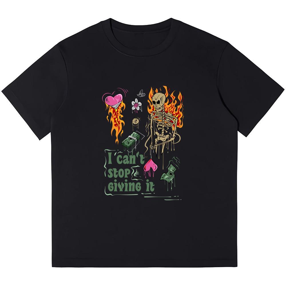 

Мужские футболки из плотного хлопка 230GSM, футболка в стиле ретро-панк с принтом «Я не могу перестать давать» в стиле Харадзюку, повседневные уличные футболки