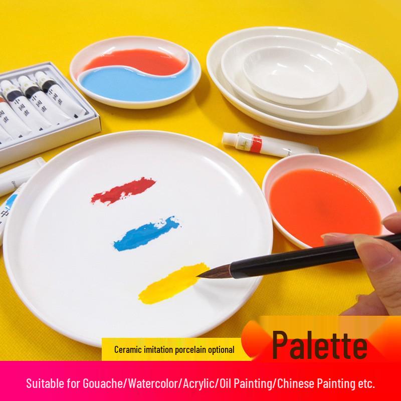 10-Hole Round Plastic Art Painting Palette for Beginners - White, Thickened, Child-Friendly Ink Dish