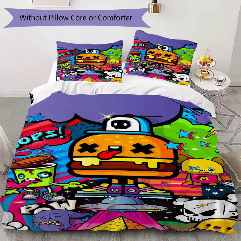 Street Style Burger and Friends Pattern Bedding,Quilt Set Quilt Cover Pillowcase Home Birthday Gift (1*duvet cover+2*pillowcase,without core)ZSJT09171