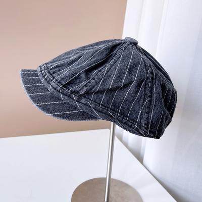 Chapeau Harajuku en Jean Avant-Garde Casquette Rayée Automne Hiver pour Enfants Béret Polyvalent Chapeau Octogonal Tendance