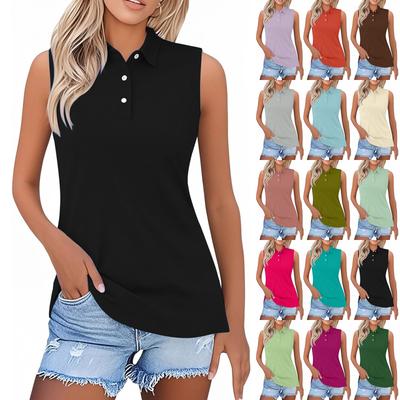 Women's Summer Fashion Color Lapel Button Sleeveless Vest Casual Top