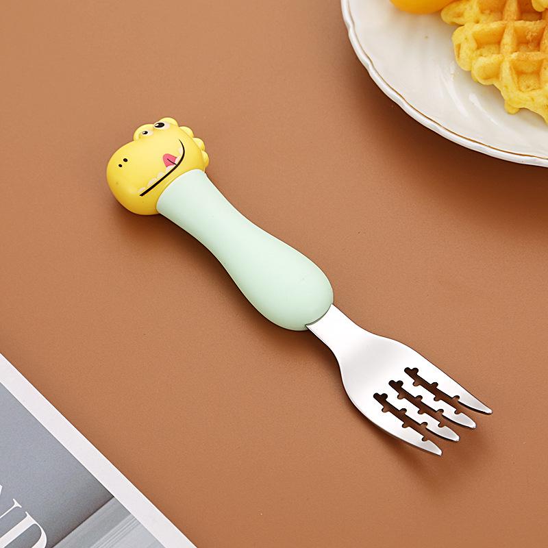 304 Stainless Steel Baby Tableware Set - Includes Spoon, Fork, Anti-Fall Cute Cartoon Chopsticks for Kids