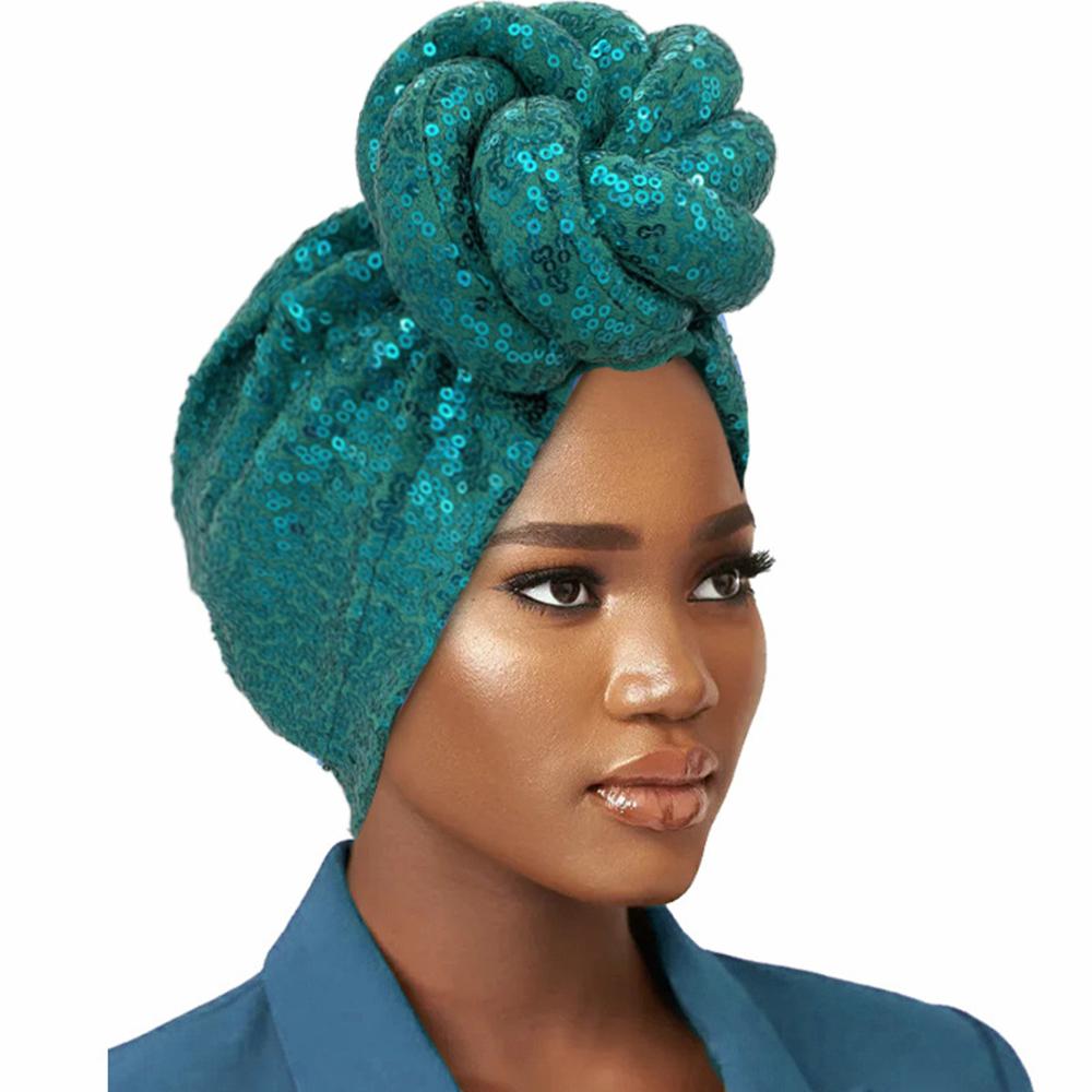 Yto Scarf Women's Sequins Twisted Flower Turban Cap For Fashion African Head Wraps Muslim Headscarf Bonnet Turbante Mujer
