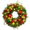 LED Lighted Christmas Door Wreath 8 Modes Hanging Decor Garland Timer Pine Decorations Wreath for Front Door Wall Windows Mantle