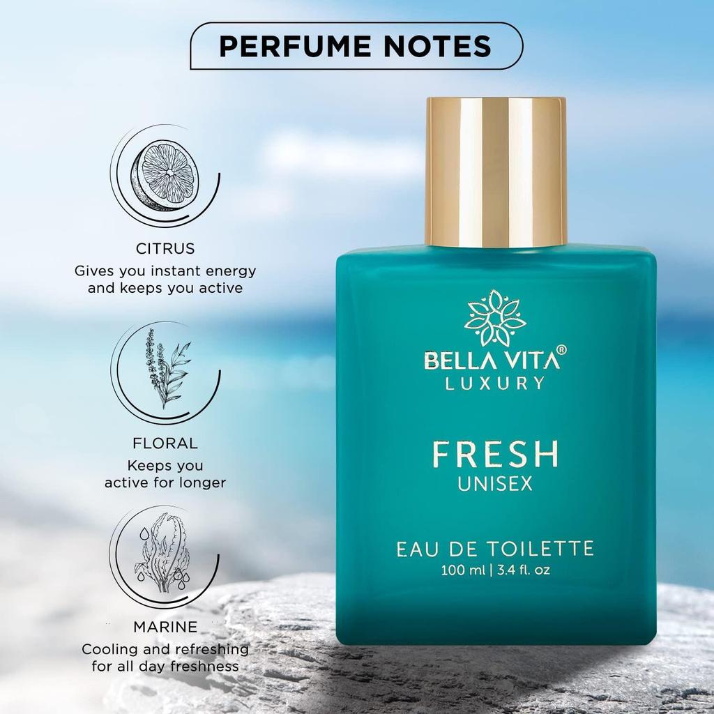 Bella Vita Luxury FRESH Eau De Toilette Unisex Perfume for Men & Women with Bergamot, Ylang Ylang |Refreshing EDT Long Lasting Fragrance Scent, 100 Ml