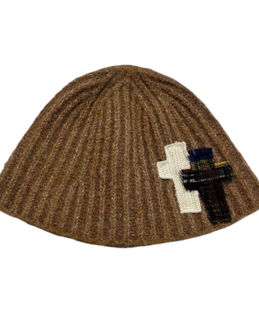 SK8ER ROCK Tone On Tone Cross Beanie ((Camel))