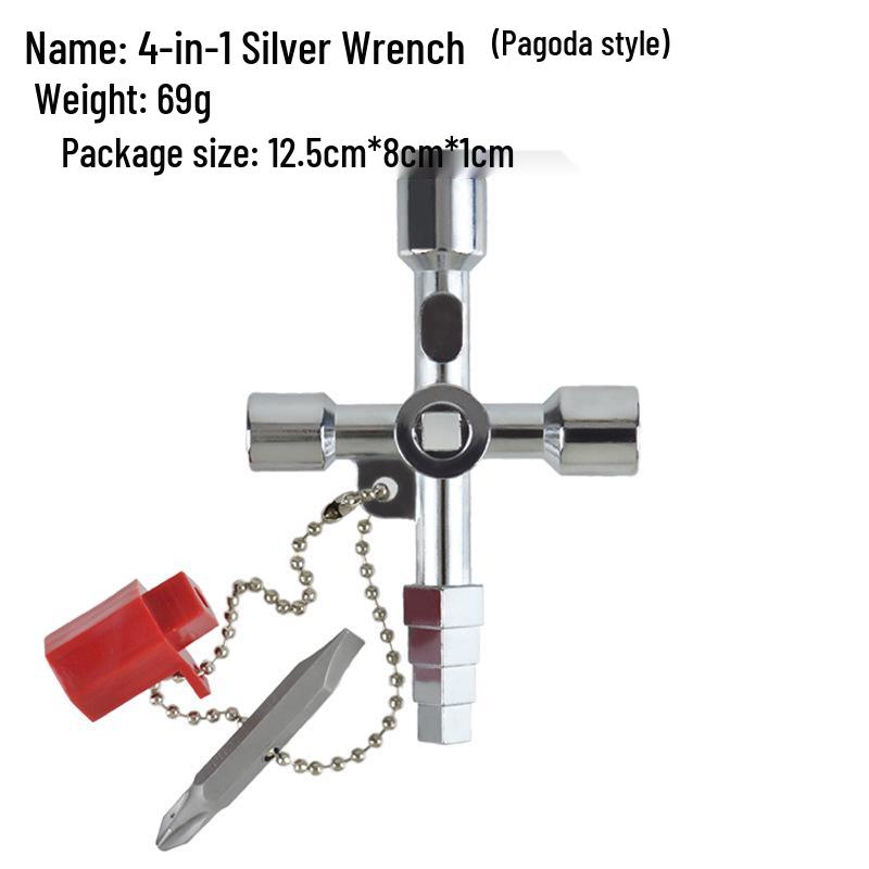

Silver Multi-functional 4-in-1 Pagoda Wrench Tool with Inner Triangle Bit Key