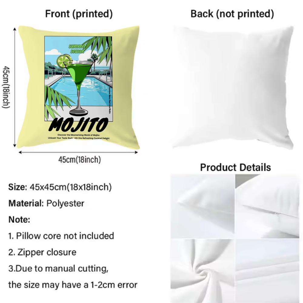 Classic Art Mojito Cocktail Cushion Cover Premium Comfort Reversible Pillow Cover - Dual - Use Design for Home & Car