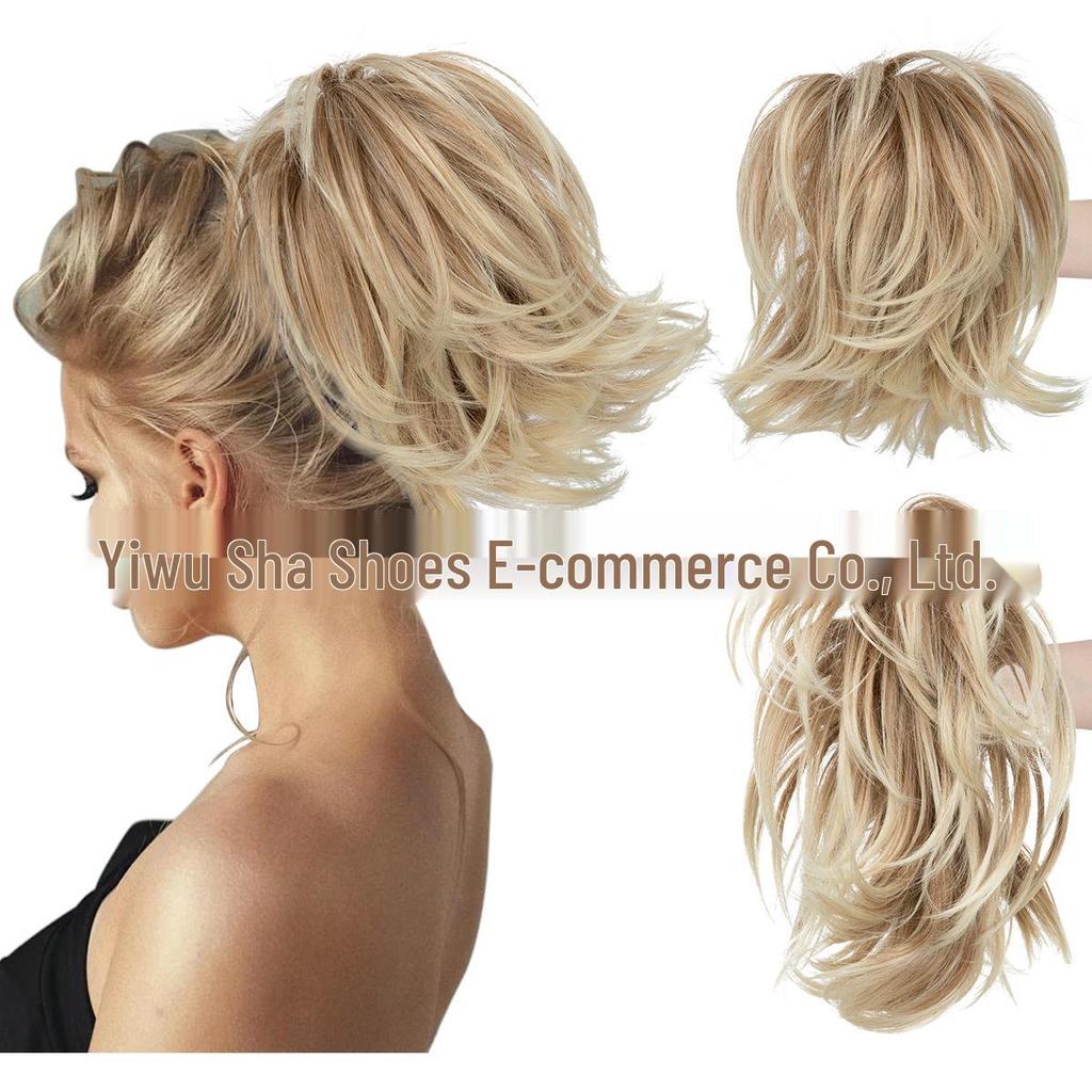 Adjustable High-Temperature Silk Short Curly Clip-On Ponytail Wig for Women