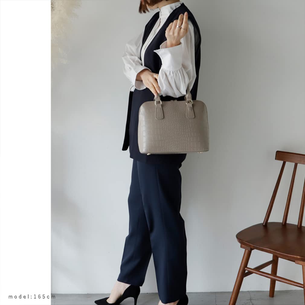 Gratante Women's Tote Bag with Round Zipper, 2-Way Handbag, abb-g0017 (Croco Gray Beige)