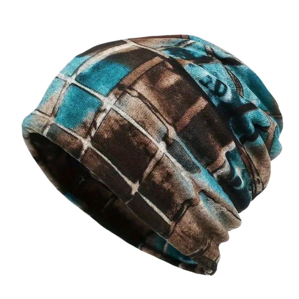 Contrasting Colors Pullover Hat Plaid Print Multifunctional Turban Hats Scarf Pullover Hat Casual Hedging Cap Autumn and Winter