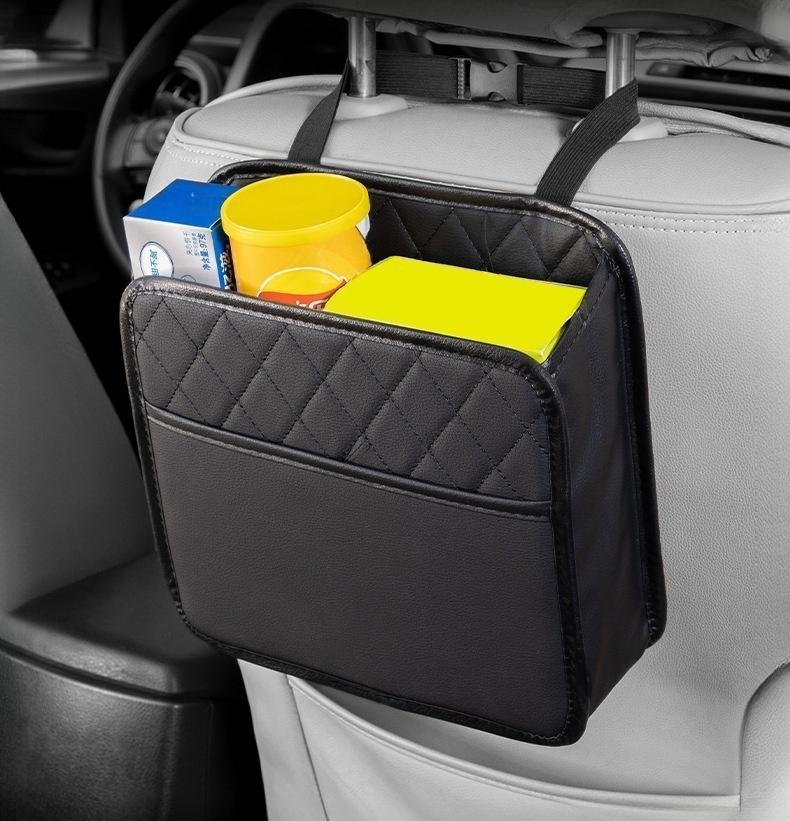 Large Capacity Leather Car Seat Back Storage Bag Waterproof Hanging Garbage Bag Trash Can Car Universal Interior Pocket