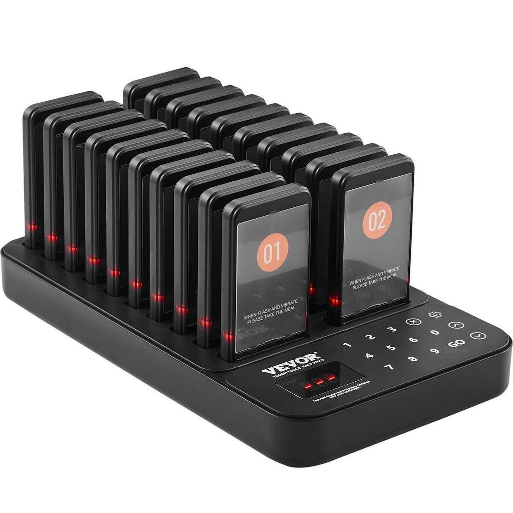 Restaurant Pager System, Wireless 400m Long Range Lineup Waiting Queue Signal, Guest Customer Calling Beepers with Vibration & Flashing, 20 Buzzers