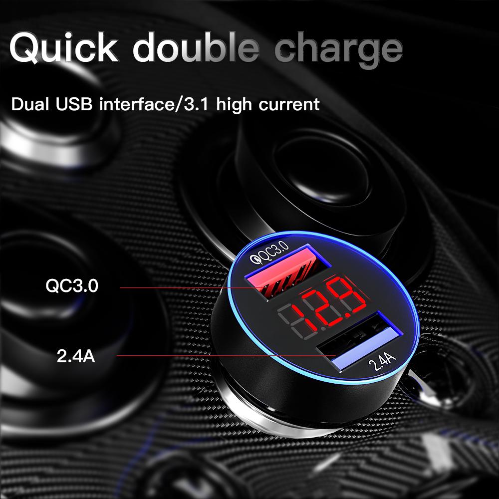 KEYSION Dual USB Quick Charger QC 3.0 LED Display Smart Car Charger For iPhone Samsung Xiaomi Huawei