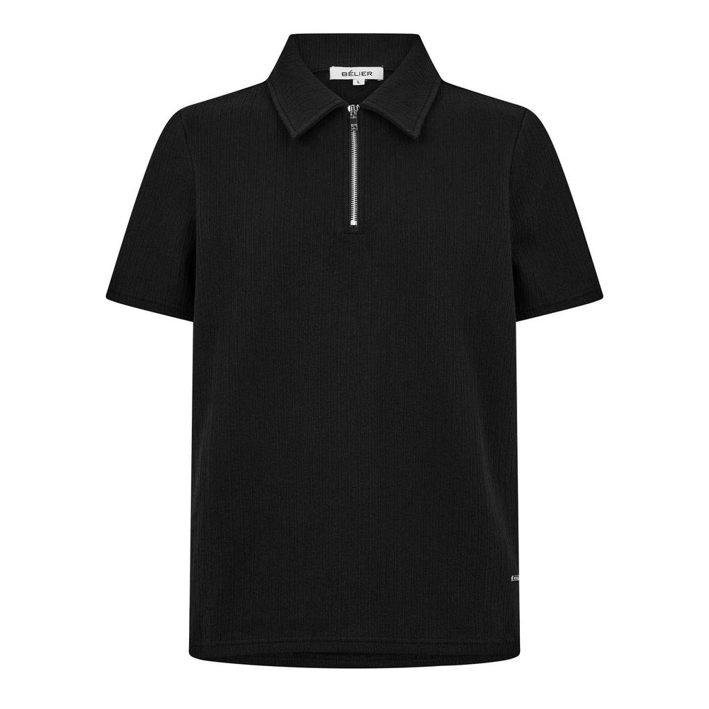 Belier Mens Textured Quarter Zip Short-Sleeved Polo Shirt