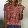 Retro Ethnic Style 3D Digital Printed Women's Casual and Comfortable V-neck Short Sleeved T-shirt