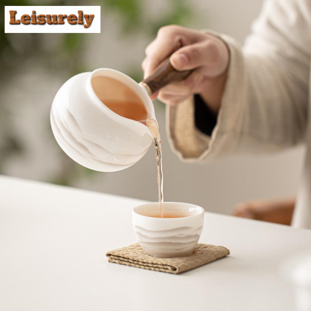 Elegant Sheep Fat Jade White Porcelain Tea Pitcher Luxury Ink Mountains Cha Hai Coffee Justice Cup Chinese Side Handle Tea Set