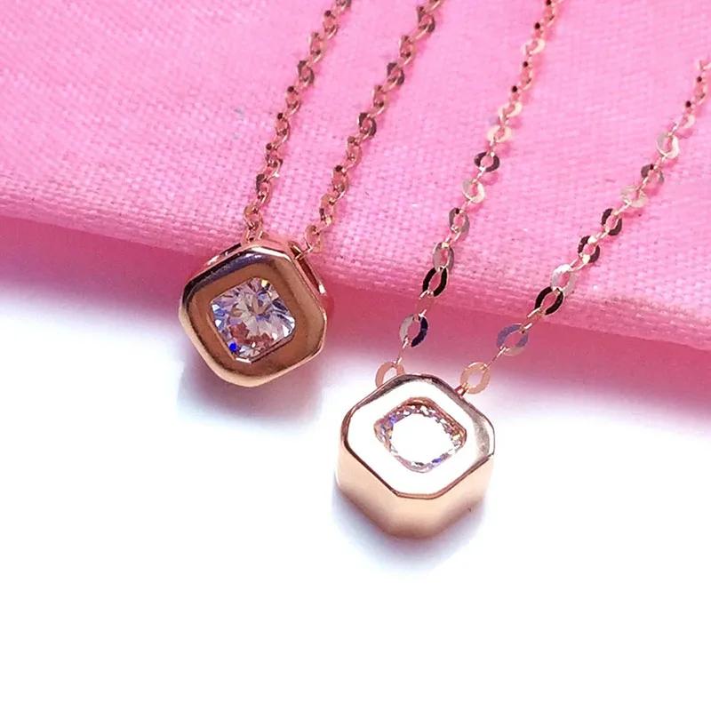 Copper plated rose gold White Zircon necklaces Simple Charms Small Round Square Pendant Engagement collar chain fine Zircon