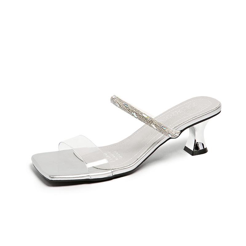 

Niche high-end rhinestone cool slippers outside fairy shoes 2025 summer new with skirt high-heeled sandals 35