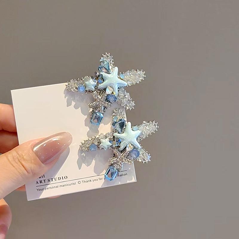 Niebieska spinka do włosów z klipsem bocznym dla kobiet - Nowy styl organizer do grzywki, Wykwintna kaczuszka dodatek do włosów