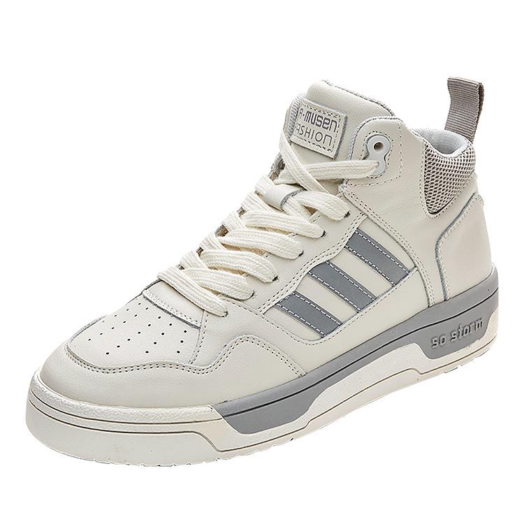 High-top Little White Shoes Women's Leather New Velvet Women's Shoes Cowhide Casual Sports Couple Flat Baseplate Shoes