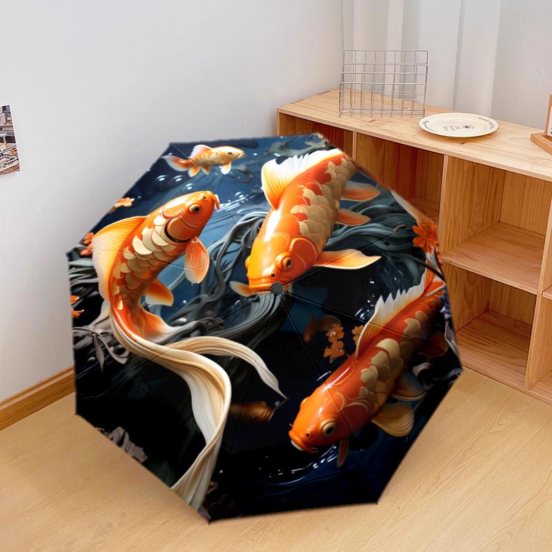 1 PC Automatic Folding Umbrella - Koi fish Pattern, Portable & Foldable Design with 8 Ribs, Christmas Birthday Gifts