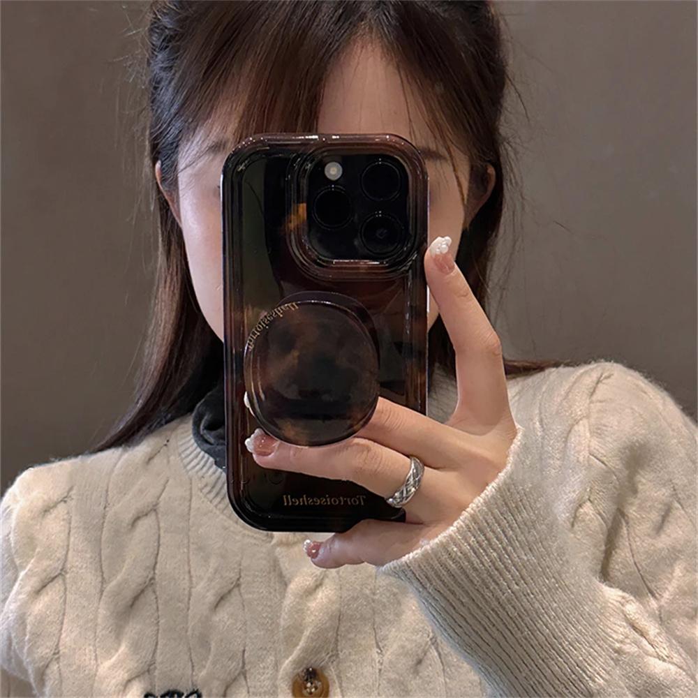 Luxury Amber Tortoiseshell Holder Case For iphone 16 Pro 15 14 11 12 13 Pro Max INS Korea Girl Soft Cover  New Stylish Shell