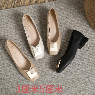 Lady Single Shoes Women's Shoes New Popular Retro Commuter Soft Leather Square Head Medium High Heel Grandma Shoes
