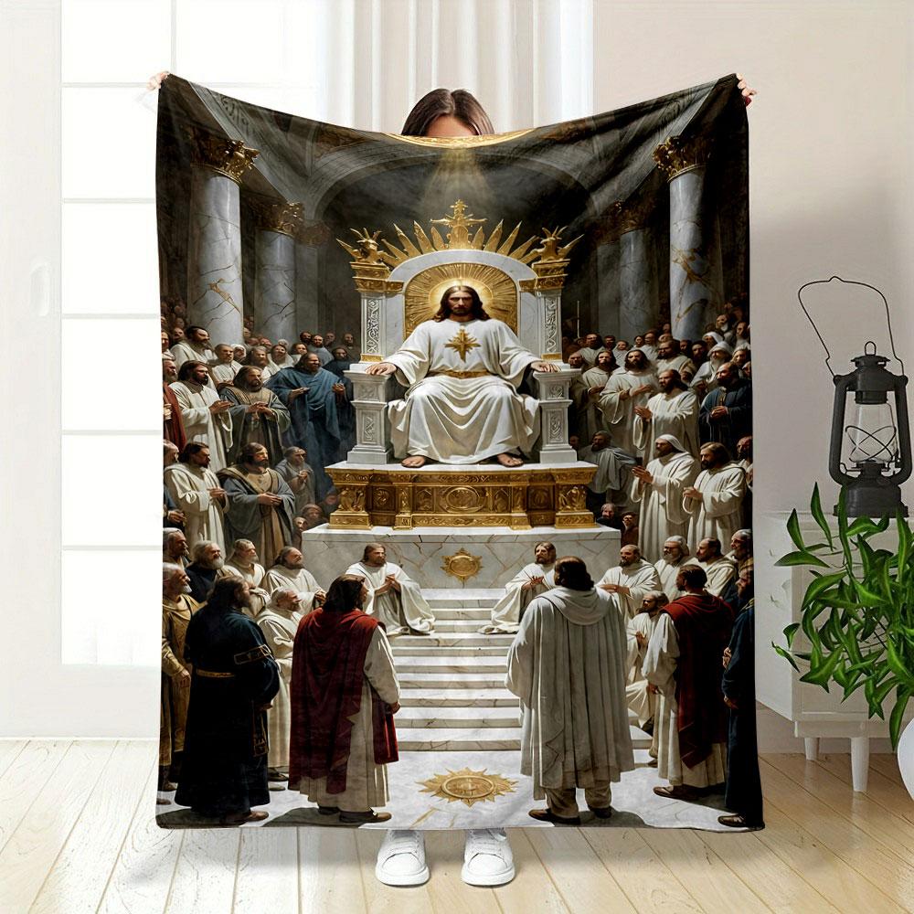 Jesus Enthroned Crowded Church Printed Blanket for Living Room Bed Couch lunch break Soft Cozy Blanket for Friend's festival Gift