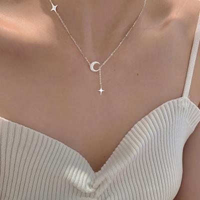Nouveau collier Étoile Lune en Argent 925 Simple Personnalité Charme Choker Cadeau d'Anniversaire pour Femmes Bijoux Exquis Accessoires