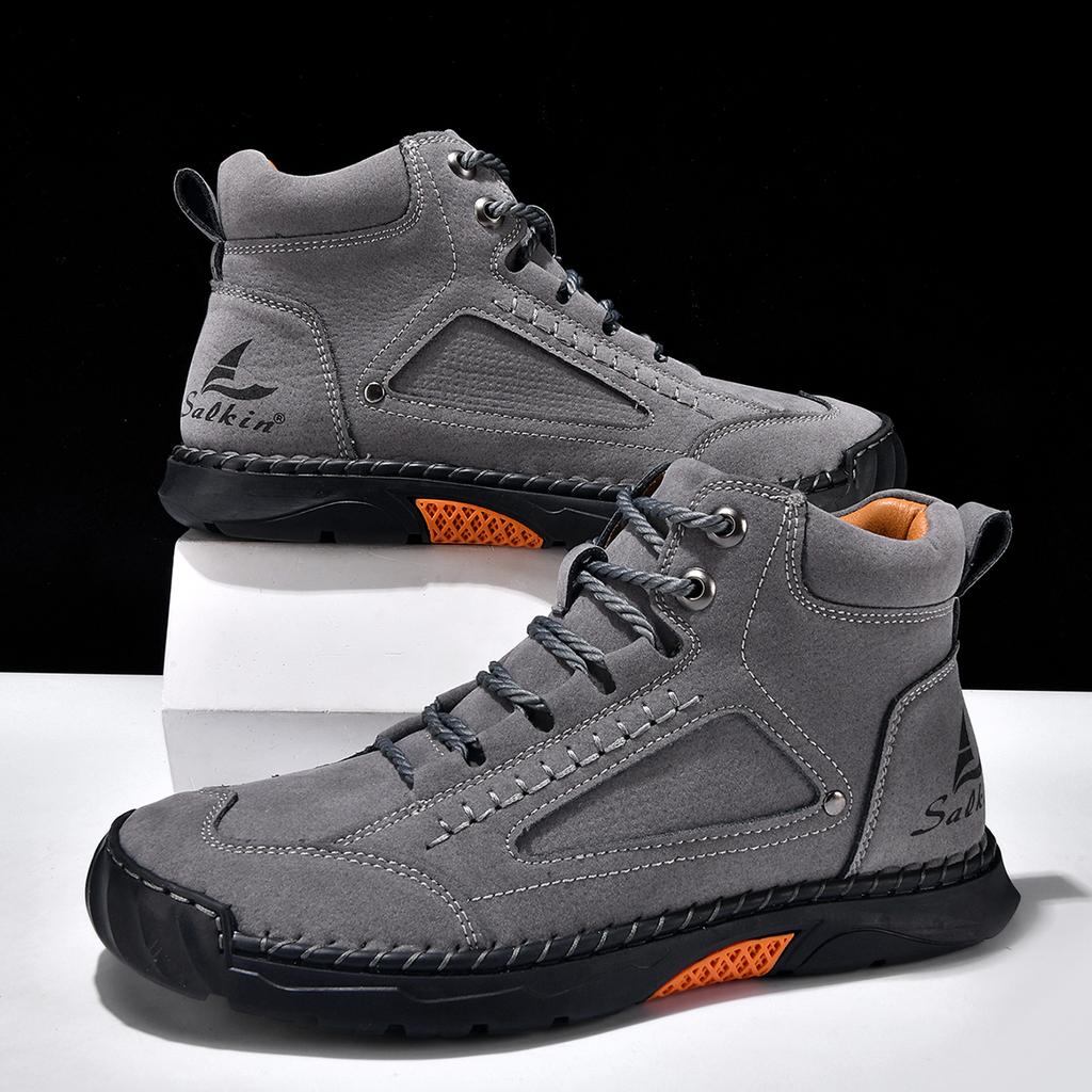 Autumn Winter Hiking Botas Handmade Leather Mens Ankle Boots Outdoor Design Sneakers Man Casual High Top Shoes Motocross Boots