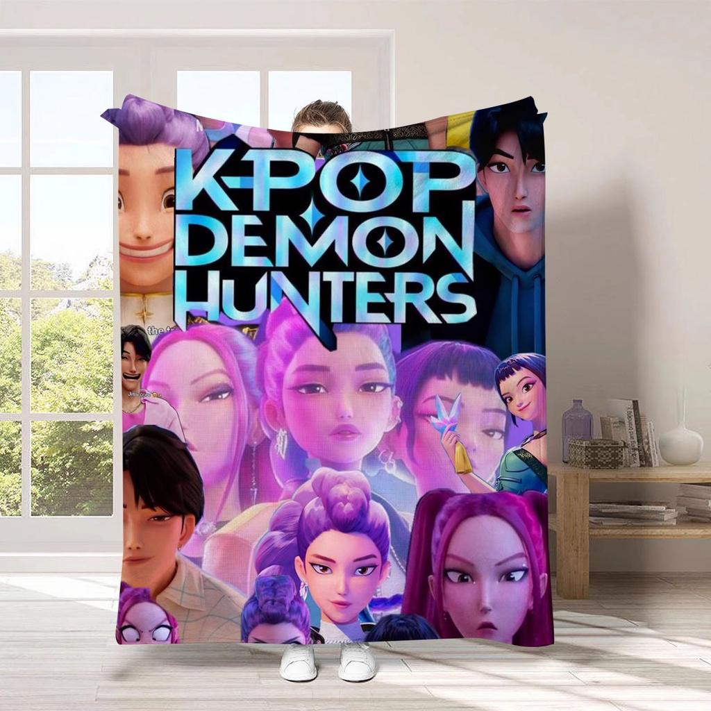 K-Pop D-emon H-unters Anime flannel blanket, suitable for home travel camping party gifts
