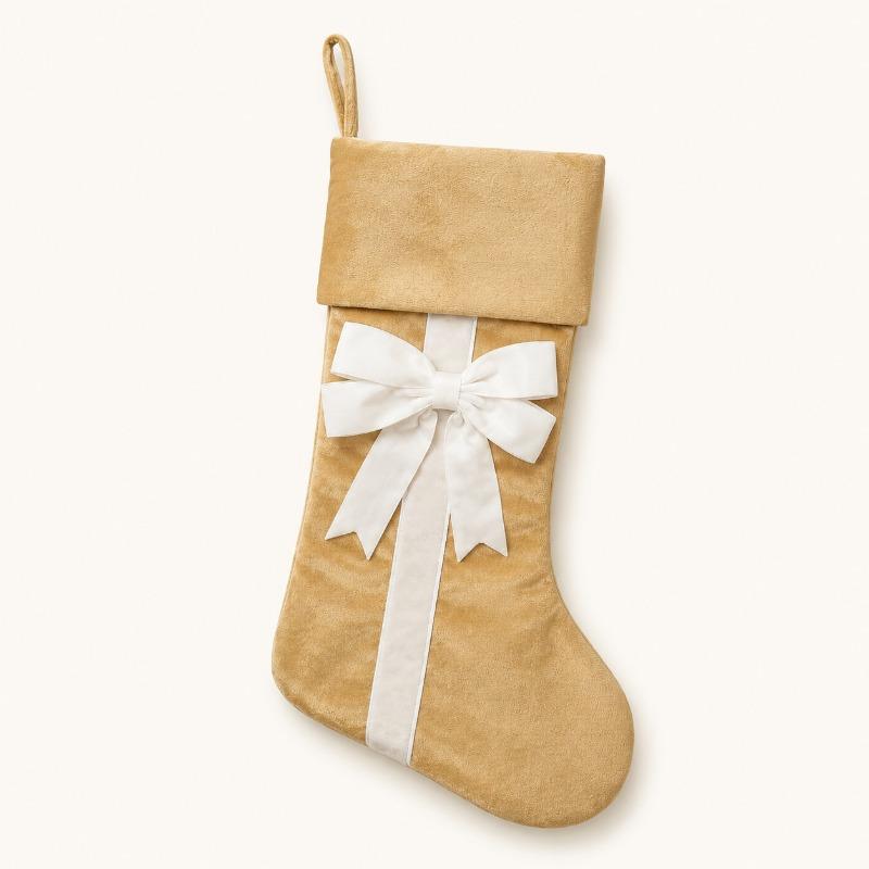 Christmas Stockings Velvet Bow Fireplace Socks Red Green Beige Four-color Christmas Tree Decoration Gift Bag Holiday Fabric