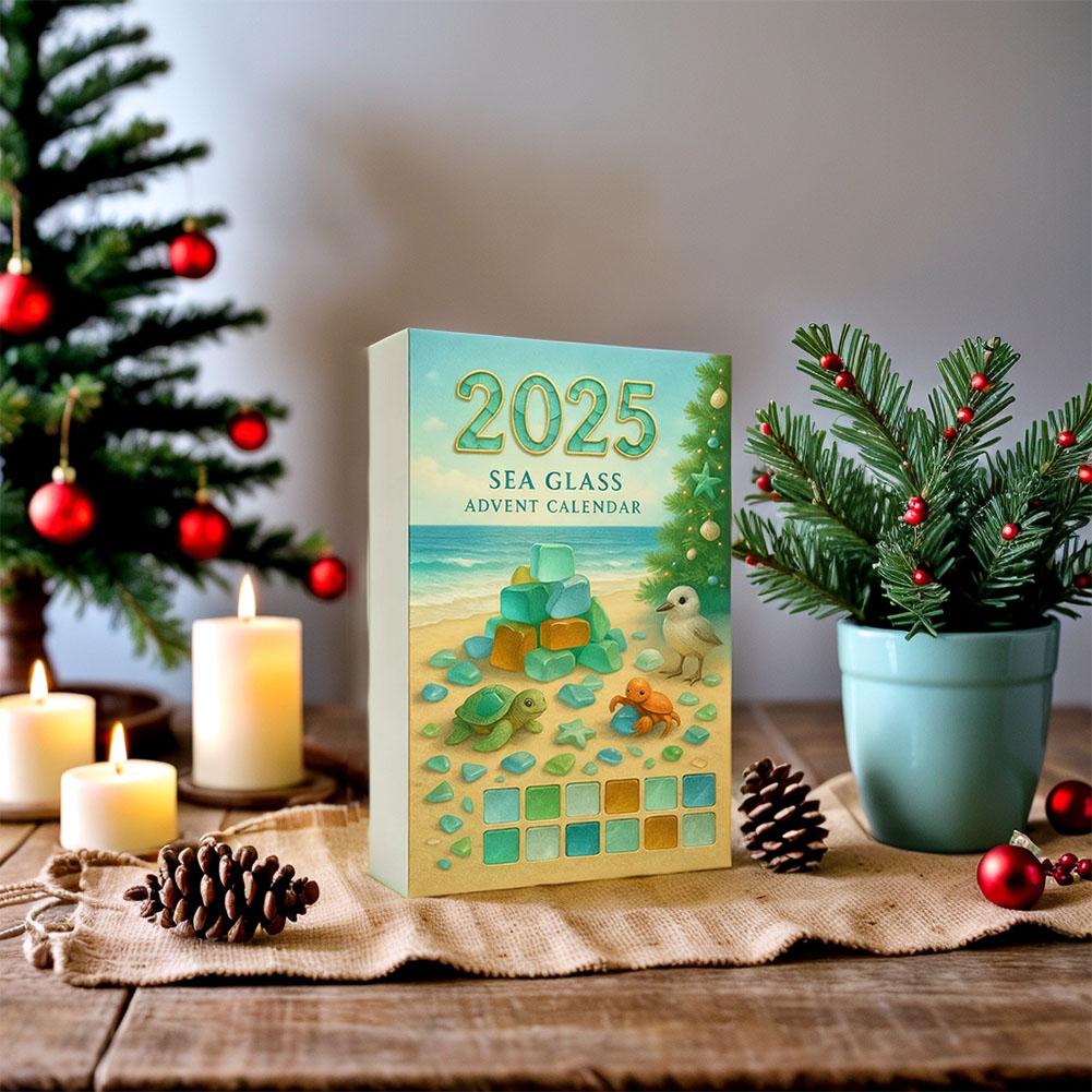 Sea Glass Christmas Tree Advent Calendar,24 Days Of Ocean Themed Holiday Surprises,2D Acrylic Handmade Seaside Christmas Decor,