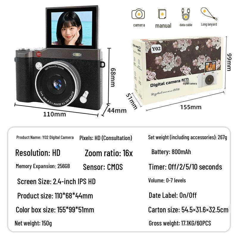 HD Pixel Flip Screen Digital Camera for Students - Phone Uploadable, Retro CCD Style