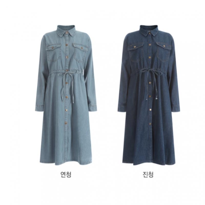 Shop   Women Long Sleeve Denim Midi Flare DreSs Dark Blue Ss Wdr 784