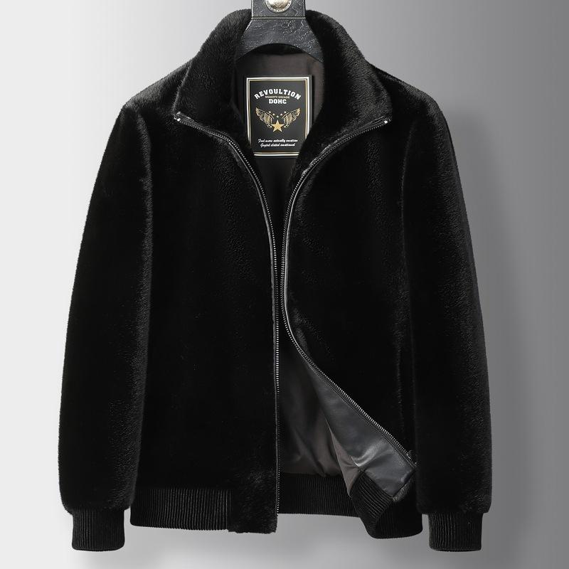 

Золотая норковая бархатная шуба из композитного меха, цельная куртка для мужчин среднего возраста, зимняя шуба из искусственной норки из норкового бархата 5XL