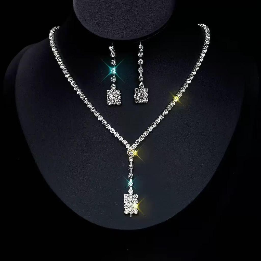 Sparkling Diamond Necklace and Earrings Set for Bride - Elegant Wedding and Evening Jewelry