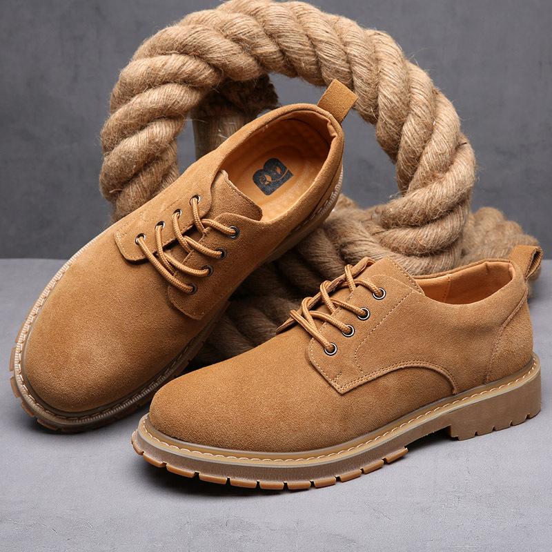 Autumn and Winter Leather Shoes Men's Versatile Casual Shoes Trendy British Tooling Shoes Beef Tendon Big Head Suede Men's Shoes