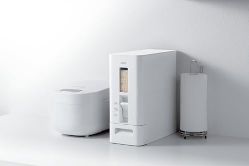 Slim, interior-friendly rice container with casters, suitable for rinse-free rice, 6kg capacity, glossy design, white