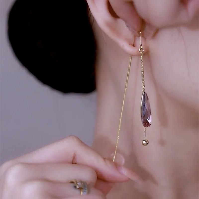 Korea Luxury Long Green Drop Crystal Earstring Fashion Temperament Simple Tassel Earrings Vintage Women Pendant Earring Party
