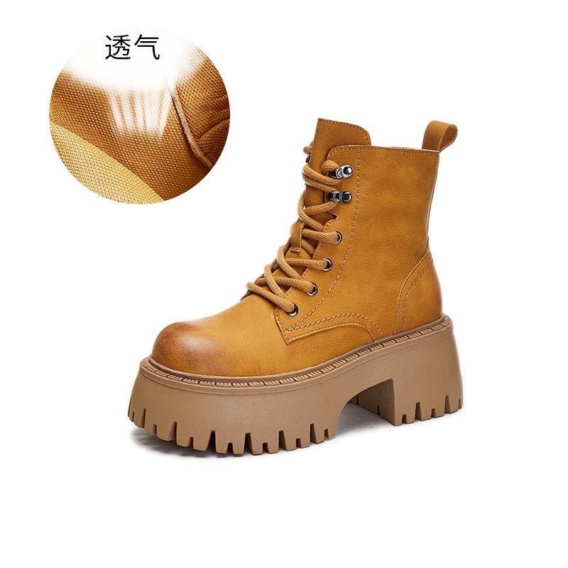 

Leather rhubarb boots women s 2025 autumn and winter new high-heeled Martin boots women s retro British style short boots women s versatile women s bo 40 верблюд