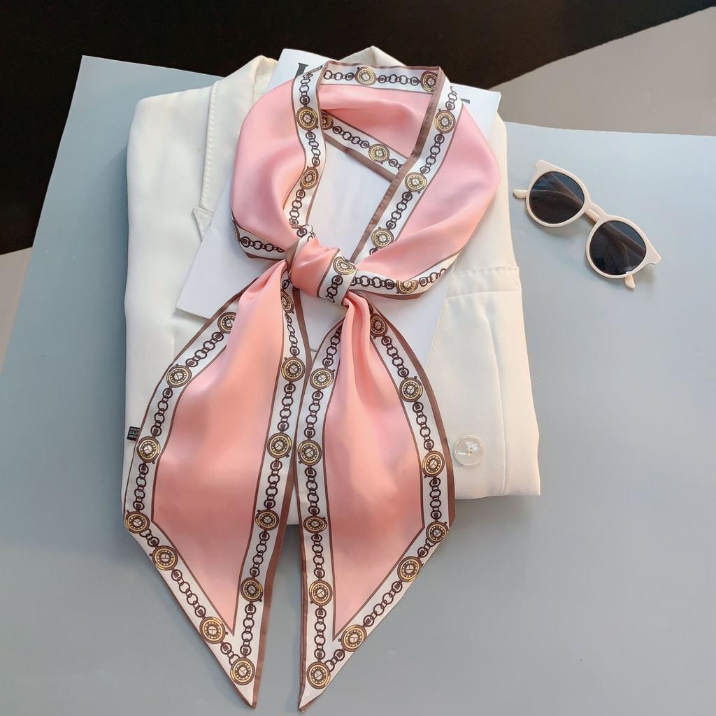 Luxury Design Long Silk Scarf Women Summer Fashion Bag Handle Ribbon Ladies Horse Print Headband Small Hair Scarves Female