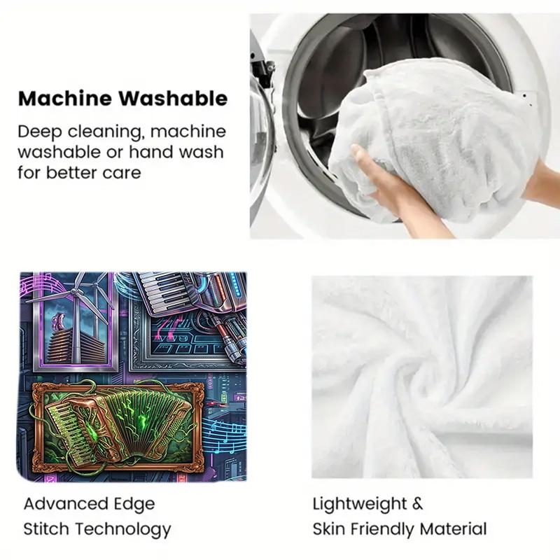Futuristic Accordion Fusion 2D Flat Pattern Flannel Blanket, High quality All Seasons, Home Decor, Warmth and Comfort, Perfect for Christmas Gifts.