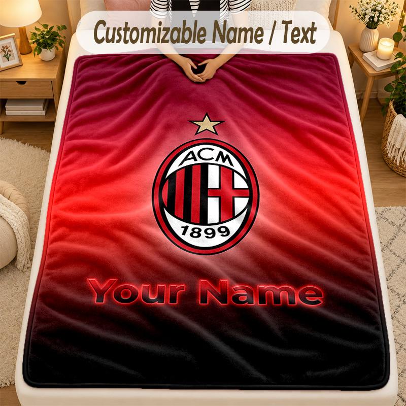 Flannel BlanketAC Milan Custom Name Text Personalized Soft Warm Throw Blanket Home Decor Gift