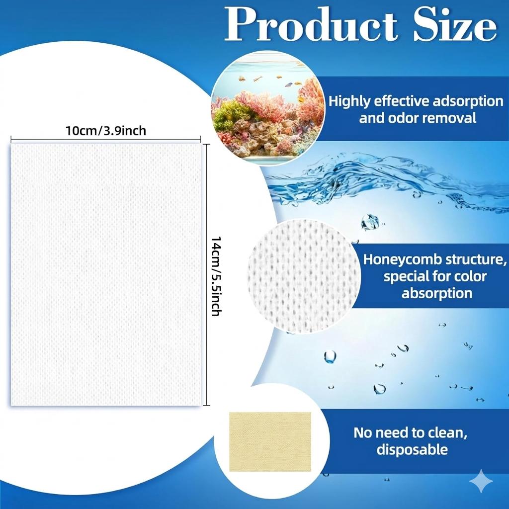 30pcs Aquarium Filter Pads Color Absorbing Sheets Filter Media Removes Yellow Water Driftwood Tannin for Freshwater Saltwater