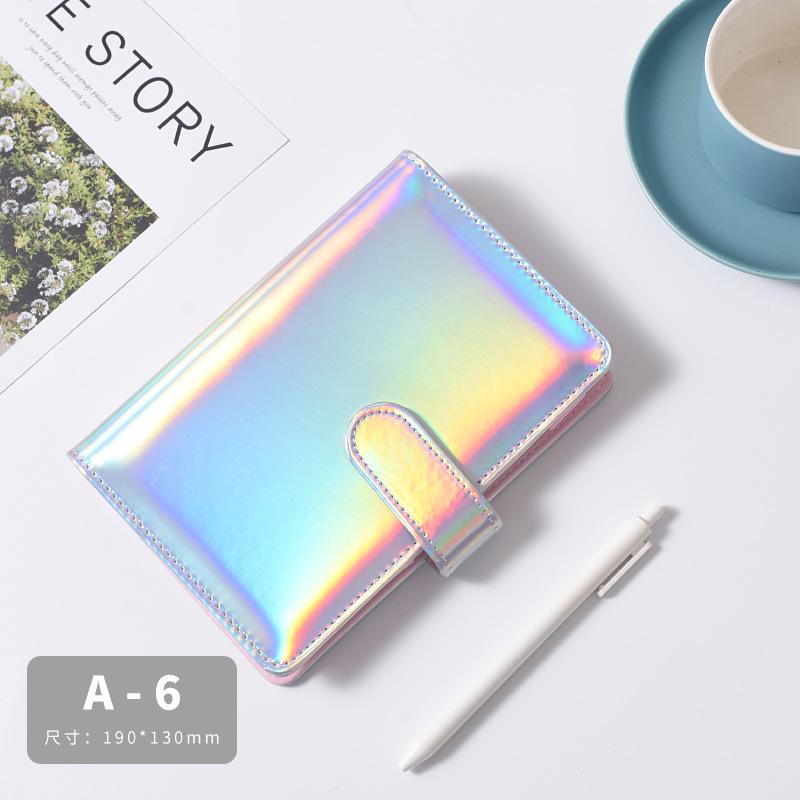 Hologram Binders A6 PU Leather Looseleaf Spiral Empty Holographic Notebook Binders Storage Budget Planners (as the picture,A6)