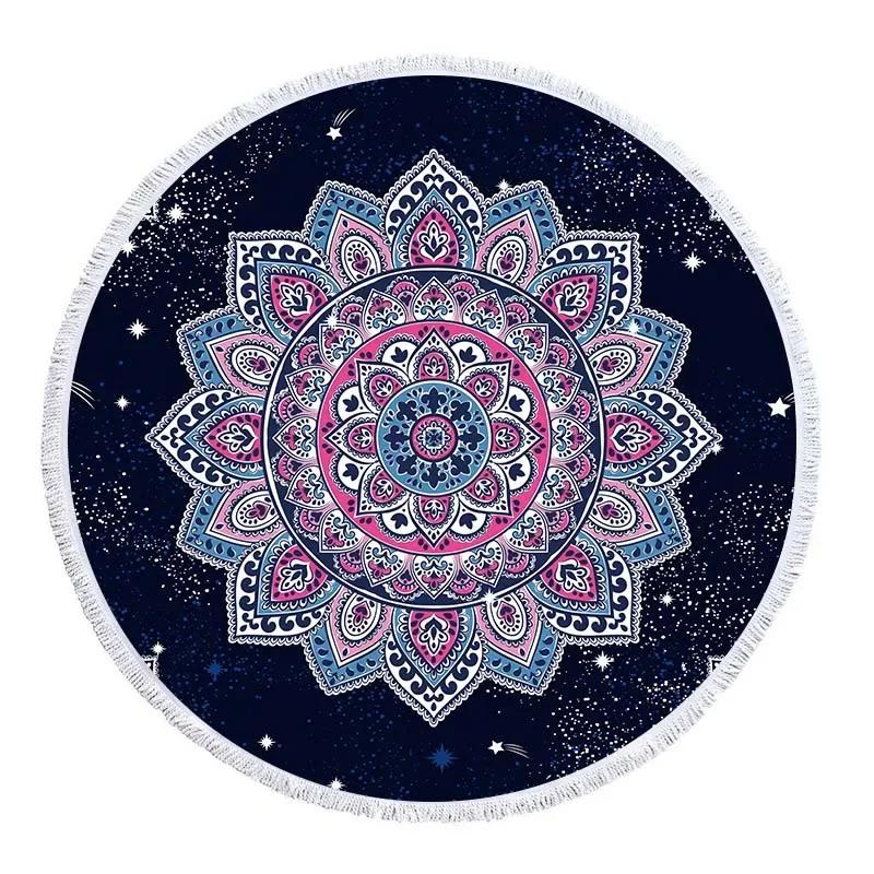Telo Mare Rotondo Mandala con Frange Microfibra Assorbente Tappetino Copriletto Arazzo Coperta Asciugamano da Piscina da Bagno